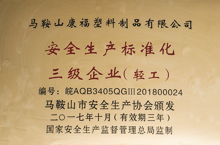 2017年度榮獲（huò）安全生產標準化三級企業（輕工）